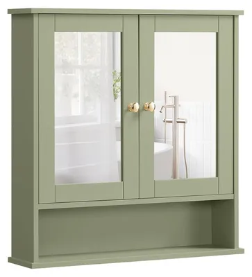 Produktbild von Spiegelschrank mit 2 Spiegeltüren und offenem Fach zur Wandmontage | Salbeigrün | 56,5x13x58,5cm