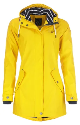 Produktbild von Dry Fashion Damen Regenmantel Kiel - Frauen Regenjacke Damen Jacke mit verstellbarer Kapuze Lang Winddicht Wasserdicht in Gelb Größe 44