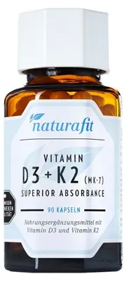 Immagine prodotto di naturafit Vitamina D3 + K2 Mk-7 capsule ad assorbimento superiore, 90 capsule