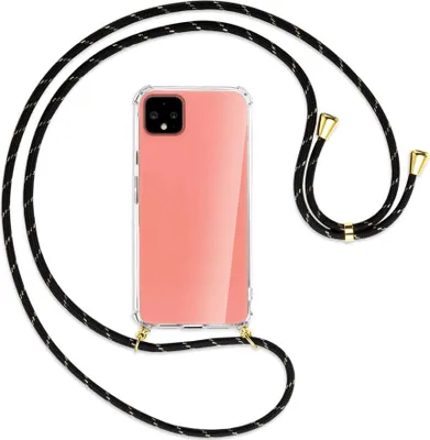 Produktbild von Handykette Backcover-Schutzhülle mit Band (Metall goldfarben) für Google Pixel 4 - schwarz/gold