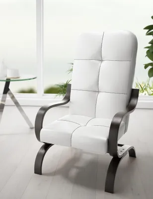 Zdjęcie produktu dla LIKMA Togo Manila Fotel do Salonu z Podłokietnikami Biały z Ekoskóry Skandynawski Styl Fotel Wypoczynkowy 65x97x79 cm