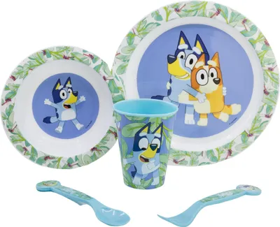 Image de Assiette Bluey micro-ondable 5 pièces pour enfants avec fond antidérapant
