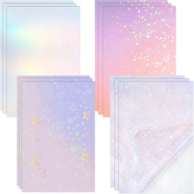 Imagen del producto de Papel adhesivo holográfico, formato A4, 12 hojas, autoadhesivo, ideal para proyectos creativos