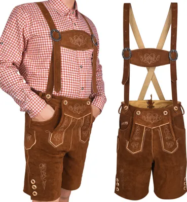 Produktbild von kurze Trachtenhose Herren Antik Deluxe Lederhose kurz mit Hosenträger, Größe: 46 Farbe: Braun