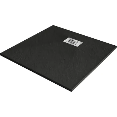 Produktbild von Mexen Hugo quadratische Duschwanne SMC 80 x 80 cm, schwarz, Inox-Abdeckung - 42708080-X
