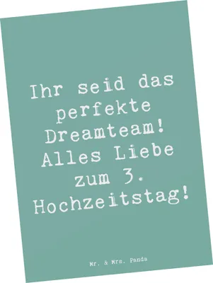 Produktbild von Mr. & Mrs. Panda Grußkarte Spruch 3. Hochzeitstag Lederhochzeit Dreamteam - Meeresbrise - Geschenk, Heiraten, Ansichtskarten, Ansichtskarte, Postkarte, Fotokarte, Liebe