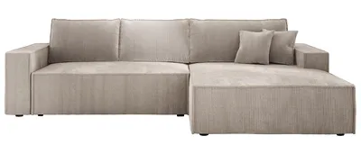 Produktbild von Ecksofa Cord mit Schlaffunktion und Bettkasten COBRA MINI, Sofa L Form 180x290 cm, Wohnlandschaft mit Bettfunktion, Eckcouch Cremig Rechts - PS100