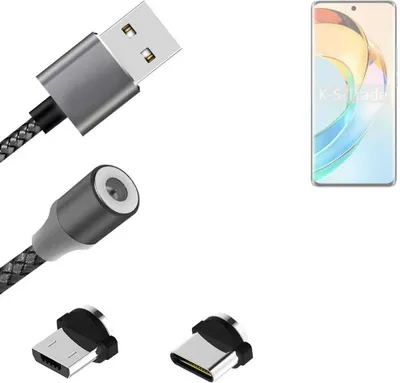 Produktbild von K-S-Trade Hochwertiges Magnet-Lade-kabel Sync-Kabel Daten-Kabel kompatibel mit Honor Magic6 Lite 5G mit USB-Typ-C-Anschluss und Micro-USB-Anschluss 2A