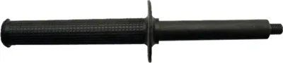 A black handle with a textured grip and a threaded end, isolated on a white background.