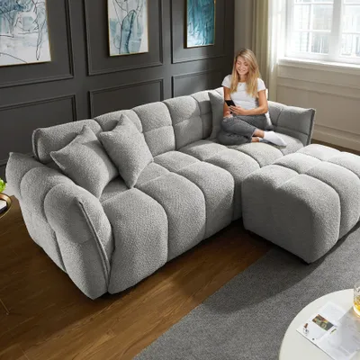 Produktbild von riess-ambiente Modernes XXL Sofa CLOUD 260cm grau Bouclé Federkern inkl. Kissen Big Sofa Couch