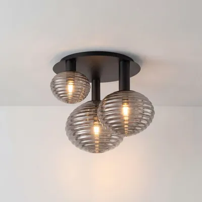 Produktbild von Deckenlampe Schwarz Metall Glas B: 53,5 cm 3-flammig E27 Modern Deckenleuchte Flurbeleuchtung Wohnzimmerlampe