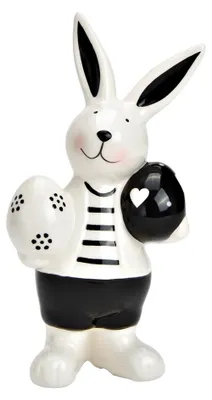 Produktbild von Dekofigur Ostern Frühlingsdeko Keramikhase schwarz weiß 17 cm