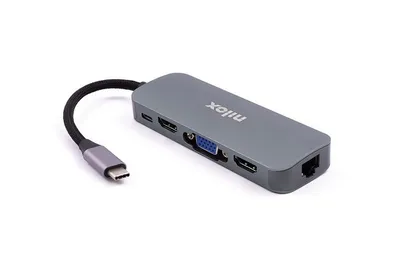 Productafbeelding van Nilox DOCKING STAT HDMI VGA PD ETH 3USB, Dockingstation, USB 3.2 Gen 1 (3.1 Gen 1) Type-C, 87 W, 10/100/1000 Mbit/s, Aluminium, Universeel