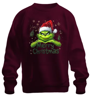 Productafbeelding van Grinch, Fijne Kerst, Kerstmanhoed, Sneeuwvlok, Cadeau, Uni Sweater, Bourgogne, XL