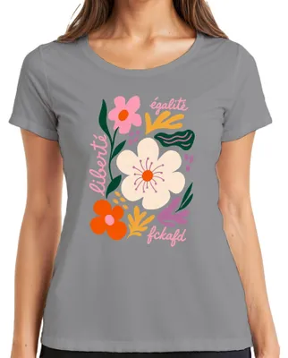 Produktbild von Liberté Égalité Fckafd Blumen Freiheit Statement Sarkasmus Floral Damen T-Shirt, Grau, M