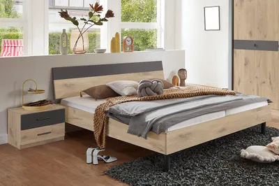 Produktbild von Schlafzimmer-Set 3-teilig BRADFORD-43 Bett 180x200 cm, Eiche mit graphit