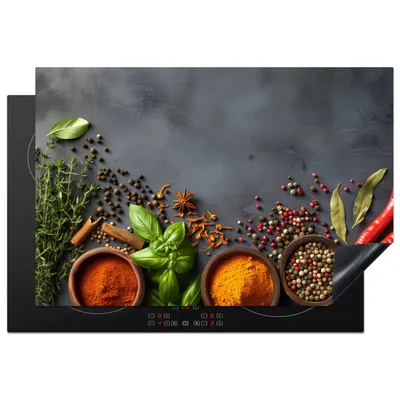 Produktbild von KitchenYeah© Herdabdeckplatte Kräuter - Beton - Gewürze , 77x51cm, Küche Deko, Glaskeramikkochfeld Herdabdeckung, Abdeckplatte fùr Kochfeld