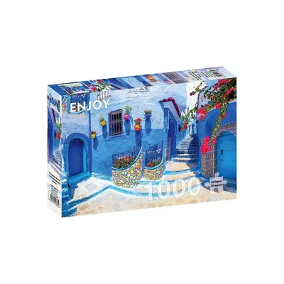 Zdjęcie produktu dla Puzzle 1000 elementów Enjoy – Turkusowa ulica w Chefchaouen, Maroko
