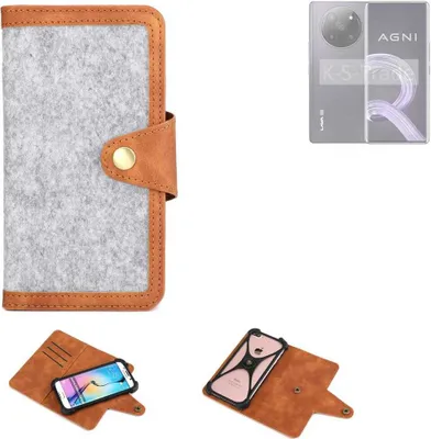 Produktbild von K-S-Trade Handyhülle kompatibel mit Lava Agni 2 Schutzhülle Filz-Hülle Kunst-Leder hellgrau braun (1x)