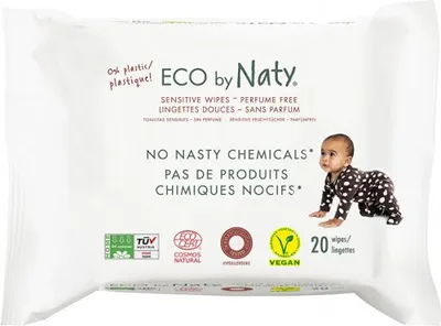 Obrázok produktu pre Vlhčené utierky – kompostovateľné, bez vône, 20 kusov