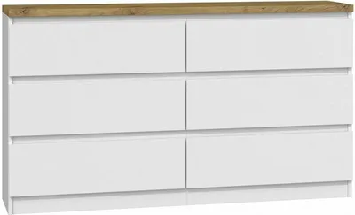 Produktbild von Roe Furniture | Kommode - 6 Schubladen - 120 cm - Weiß matt - Braune Arbeitsplatte- Modernes Design - Hochwertige Verarbeitung