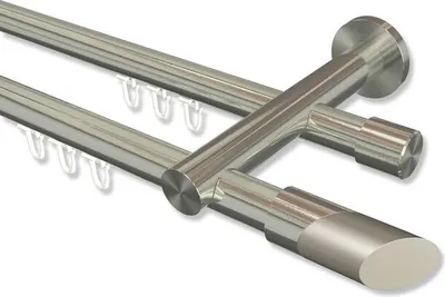 Produktbild von Interdeco Innenlaufstange, Gardinenstange mit Innenlauf Edelstahl-Optik Modell Platon Verano, 20 mm Ø 2-läufig, 400 cm (geteilt)