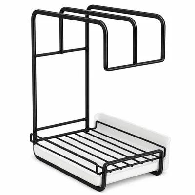 Obrázok produktu pre 27 x 22 x 14,5 cm Organizér do kuchyne z uhlíkovej ocele, organizér na kuchynské utierky s odnímateľnou miskou na vodu – DRYORA čierna