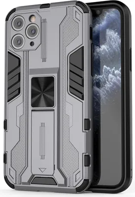 Produktbild von iPhone 11 Pro Hülle, Dual Layer PC TPU Bumper Stoßfest Ständer Schutzhülle für iPhone 11 Pro Grau