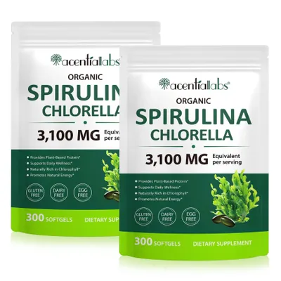 Produktbild von Spirulina Chlorella 3100 mg Vegan – 2x 300 Kapseln – Algen Nahrungsergänzung