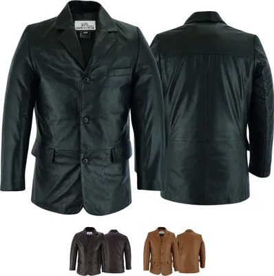 Produktbild von Herren lederblazer Lederjacke aus Lammnappa echtleder Jacke Blazer Leder , Größe:52/L, Farbe:Schwarz