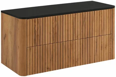 Immagine prodotto di Mobile da bagno, finitura "Craft-Eiche", piano in nero, dimensioni 100, 8 x 44, 2 x 50 cm, Immagine generata dall'IA