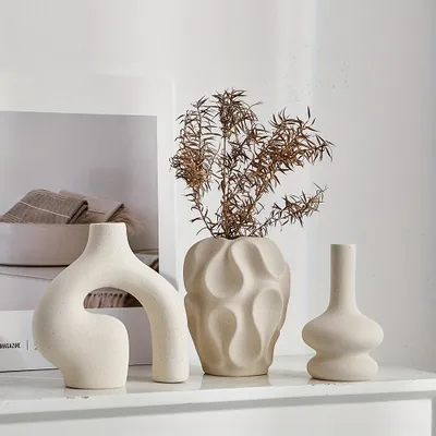 Produktbild von Vasen, Dekovase, Keramik Vasen, 3 Stück Moderne Nordische Vasen für Pampasgras, Boho Blumenvase, Minimalist