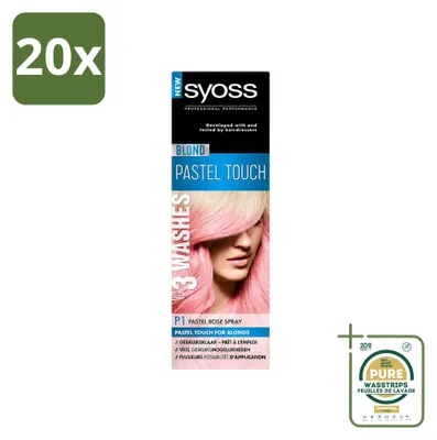 Image de 20 sprays colorants pour cheveux Syoss Color Blond Pastel Touch P1, couleur rose pastel - Pack de 20 pièces