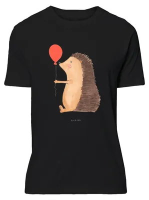 Produktbild von Mr. & Mrs. Panda S T-Shirt Igel Luftballon - Schwarz - Geschenk, Kurzarm, Geburtstagskind, Lustiges, Lustige Sprüche, Happy Birthday, Tshirt, Ballon, Glückwunsch