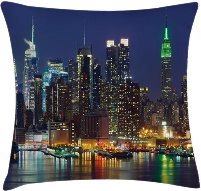 Obrázek produktu pro ABAKUHAUS New York povlak na polštář, centrum NYC večer přístav mrakodrapy metropole město foto vzor, 40 x 40 cm, královská modrá