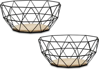 Produktbild von 2er Set Korb Metall Schwarz 26x12cm Modern Holz MDF Braun Schüssel Schale Design