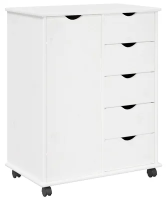 Image de Cabinet roulant Blanc 63,5 x 39 x 79 cm Bois de Pin Massif
