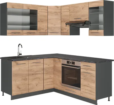 Produktbild von Vicco Eckküche Fame-Line, 160 x 190 cm ohne Arbeitsplatte, Goldkraft Eiche/Anthrazit