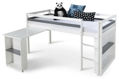 Image de Lit Enfant Lit Superposé 90x200 Lit D'Enfant Lit Mezzanine Bois Blanc Bureau