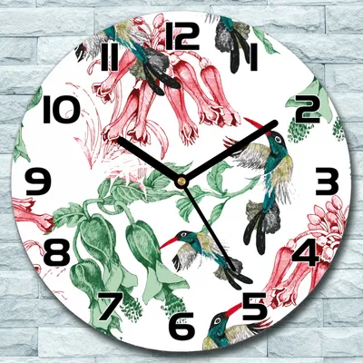 Produktbild von Wanduhr aus Glas Rund fi 30 Blumen und Vögel Quarz Deko Wohnzimmer Büro