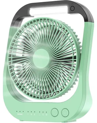 Obrázek produktu pro USB ventilátor, baterie 10000 mAh, 4 úrovně rychlosti, průměr 20 cm, otočný o 180°, LED osvětlení, časovač, ideální pro kempování a cestování