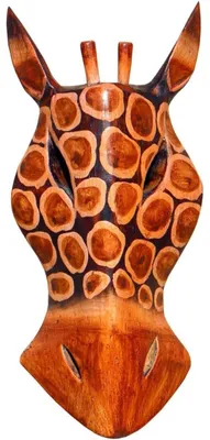 Holzmaske Giraffe, handgeschnitzt, 20 cm, Wanddeko