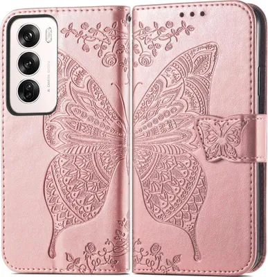 Produktbild von Mobigear Butterfly  OPPO Reno 12 Pro Hülle Klapphülle Geldbörse - Roségold