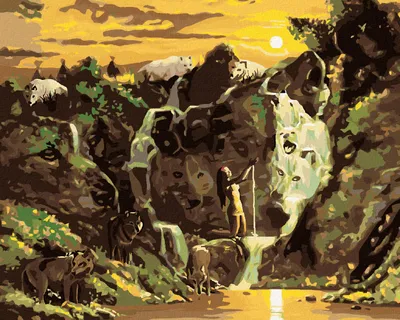 Produktbild von Zuty - Malen nach Zahlen - WASSERFALL UND WOLF (D. RUSTY RUST), 40x50 cm, ohne Keilrahmen