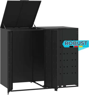 Produktbild von Mülltonnenbox GORILO für 2 Tonnen Schwarz 138x79x117 cm Stahl | Mülltonnenverkleidung 2er Mülltonnenhaus