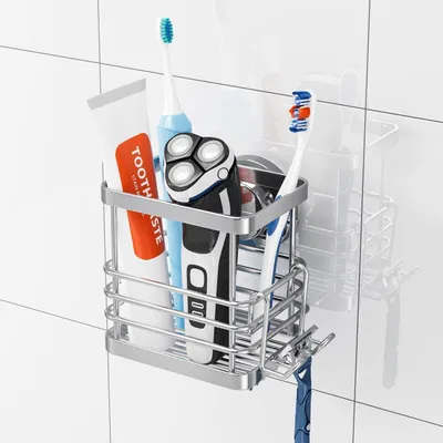 Productafbeelding van Tandborstelhouderset met zuignap, voor wandmontage zonder boren, roestvrij staal, zilver, 1 stuk
