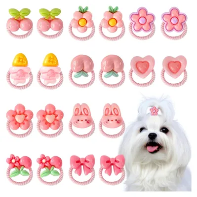 Produktbild von 20 Stück Hundehaarschleifen mit Gummibändern, gemischte Blumenmuster für kleine Hunde, Haarbänder für die Fellpflege und das tägliche Styling
