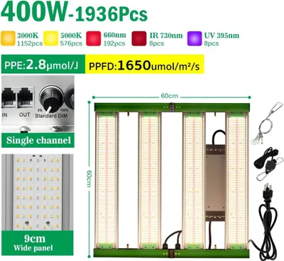 Obrázok produktu pre LED rastlinná lampa – 400 W jednokanálové rastlinné osvetlenie – SMD2835 – stmievač s otočným gombíkom – AC 100–277 V – hliník – modrá