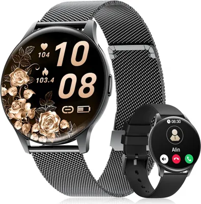Smartwatch Damen 1.43" HD AMOLED Display Telefonfunktion,Fitnessuhr,Sportuhr mit 120+ Sportmodi,Schlaftracking,Menstruationszyklus,Uhr für iOS/Android