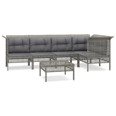 Image de vidaXL Ensemble salon de jardin 6 pièces avec coussins Gris Poly rotin